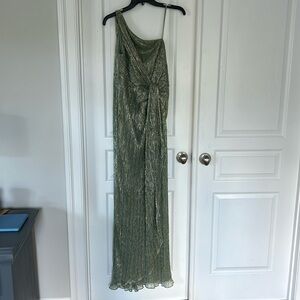 Green and Gold shimmer over the shoulder gown